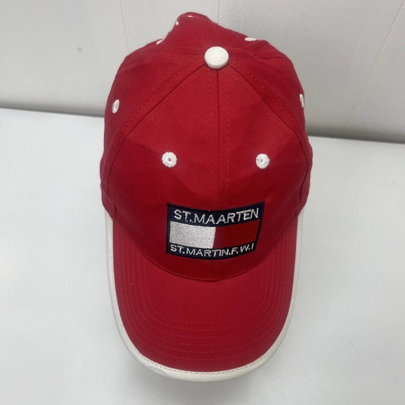 St Maarten Hat Cap Red White ST Martin FWI Strapback Adjustable Embroidered - Picture 8 of 12